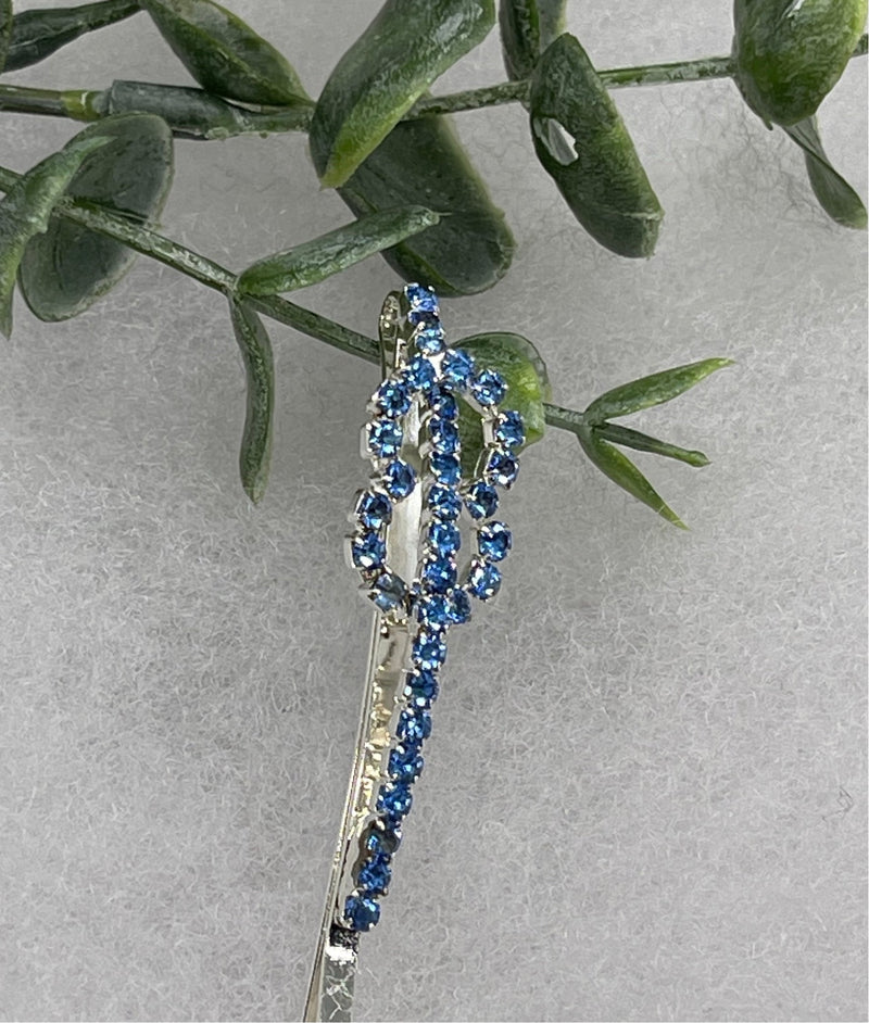 Blue eternal rings Crystal Rhinestone hair pin silver tone approx 2.5” bridesmaid wedding formal princess accessory accessories