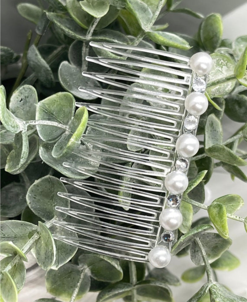 White bridal crystal Rhinestone Pearl hair comb accessory side Comb 3.5” clear plastic side Comb