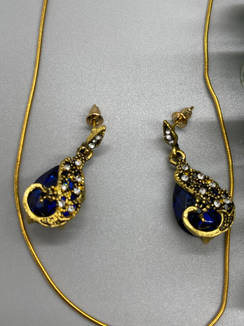 Royal blue Crystal peacock necklace earrings set