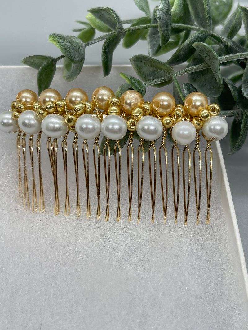 Peach  gold beaded side Comb 3.5” gold Metal hair Accessories bridesmaid birthday princess wedding gift handmade accessories