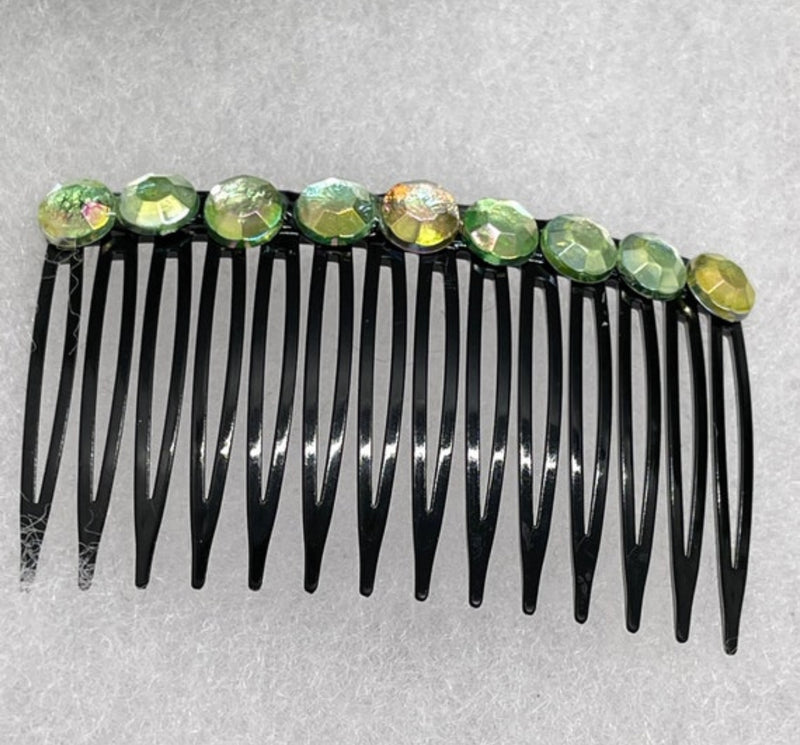 Light Green faux Rhinestone  hair comb accessory side Comb 3.5” black plastic side Comb