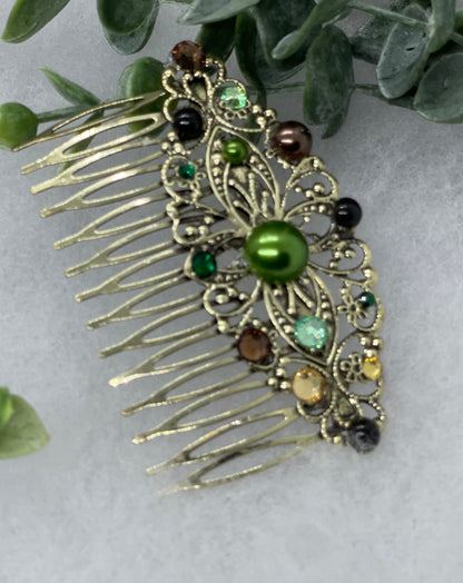 Camouflage crystal rhinestone pearl vintage style antique  hair accessories gift birthday event formal bridesmaid  3.5” Metal side Comb #658