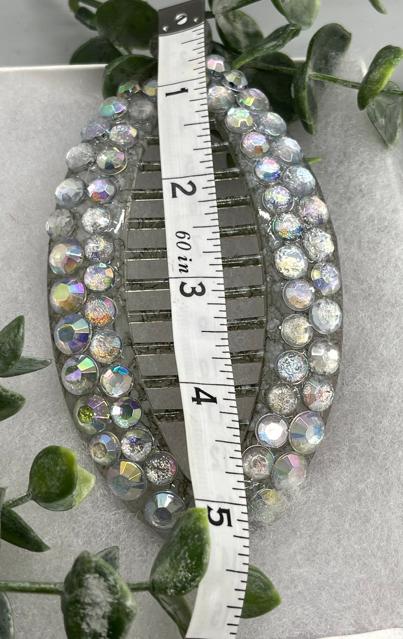 Gray Iridescent crystal rhinestone hand Embellished 5” L 3”W banana comb clips bridesmaid wedding engagement party formal hair accessories