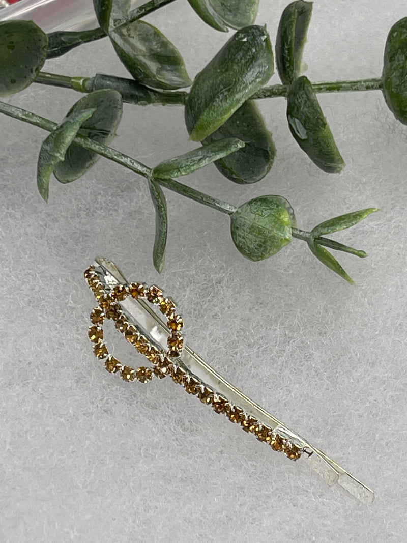 Gold Crystal Rhinestone hair pin silver tone approx 2.5” bridesmaid wedding formal princess accessory accessories