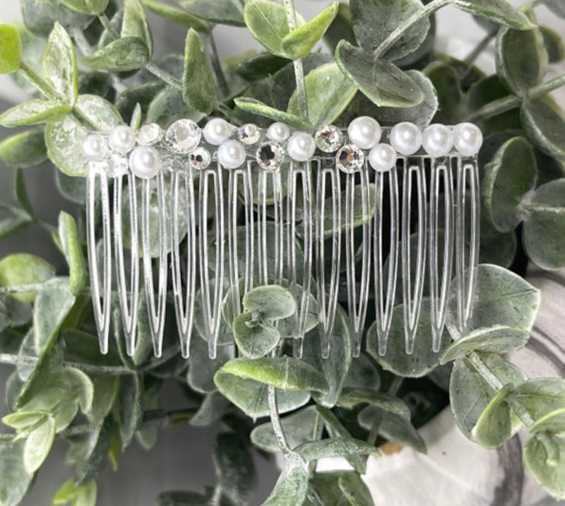 White bridal crystal Rhinestone Pearl hair comb accessory side Comb 3.5” clear plastic side Comb