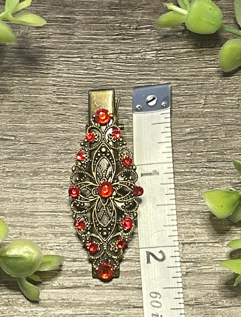 Red crystal antique style hair alligator clip approximately 2,5”long Handmade hair accessory bridal wedding