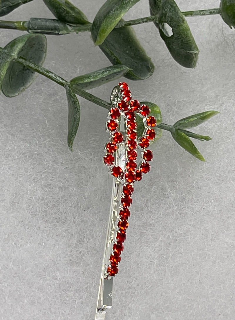 Red  eternal rings crystal Rhinestone hair pin silver tone approx 2.5” bridesmaid wedding formal princess accessory accessories