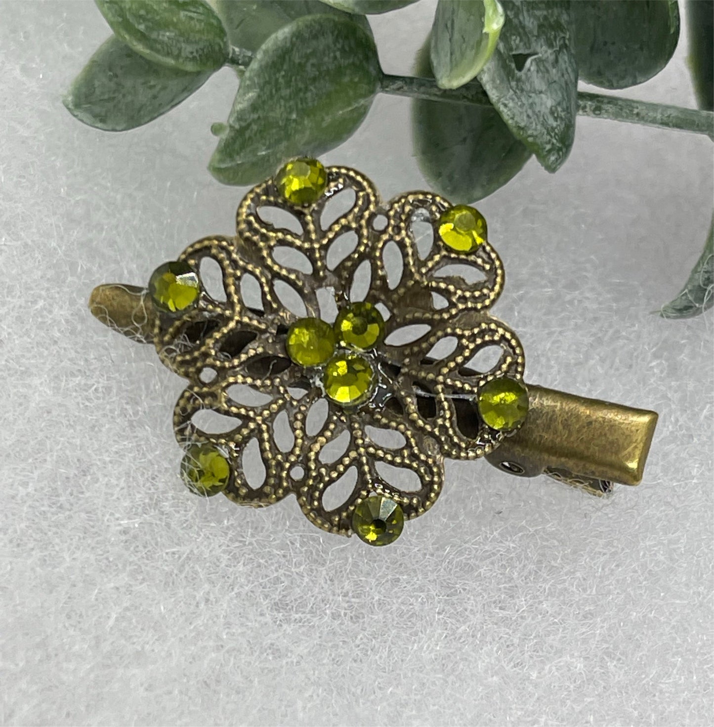 Yellow crystal rhinestone flower 2.0”alligator clip Antique vintage style bridal Wedding shower sweet 16 birthday princess bridesmaid hair accessory