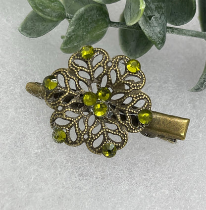 Yellow crystal rhinestone flower 2.0”alligator clip Antique vintage style bridal Wedding shower sweet 16 birthday princess bridesmaid hair accessory