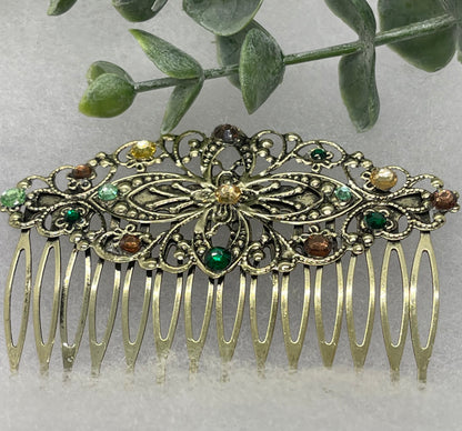 Camouflage Crystal vintage antique style leaf  side hair comb approximately 3.5” long  Handmade hair accessory bridal wedding Retro