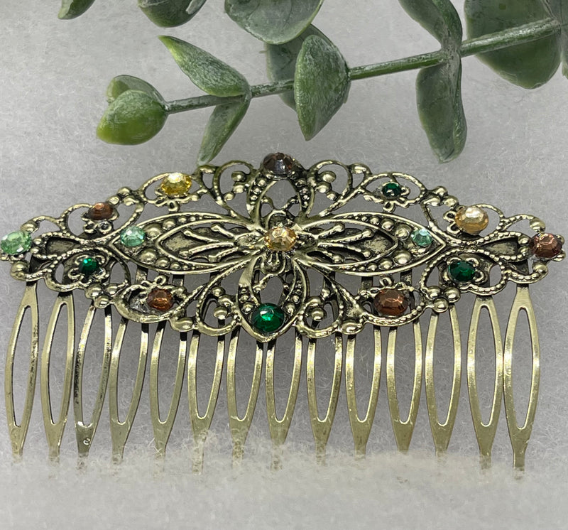 Camouflage Crystal vintage antique style leaf  side hair comb approximately 3.5” long  Handmade hair accessory bridal wedding Retro