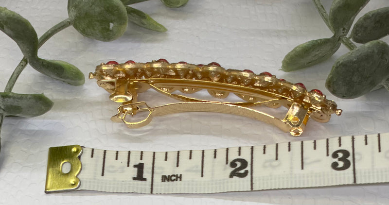 Pink Crystal rhinestone barrette approximately 3.0” gold tone formal hair accessories gift wedding bridesmaid