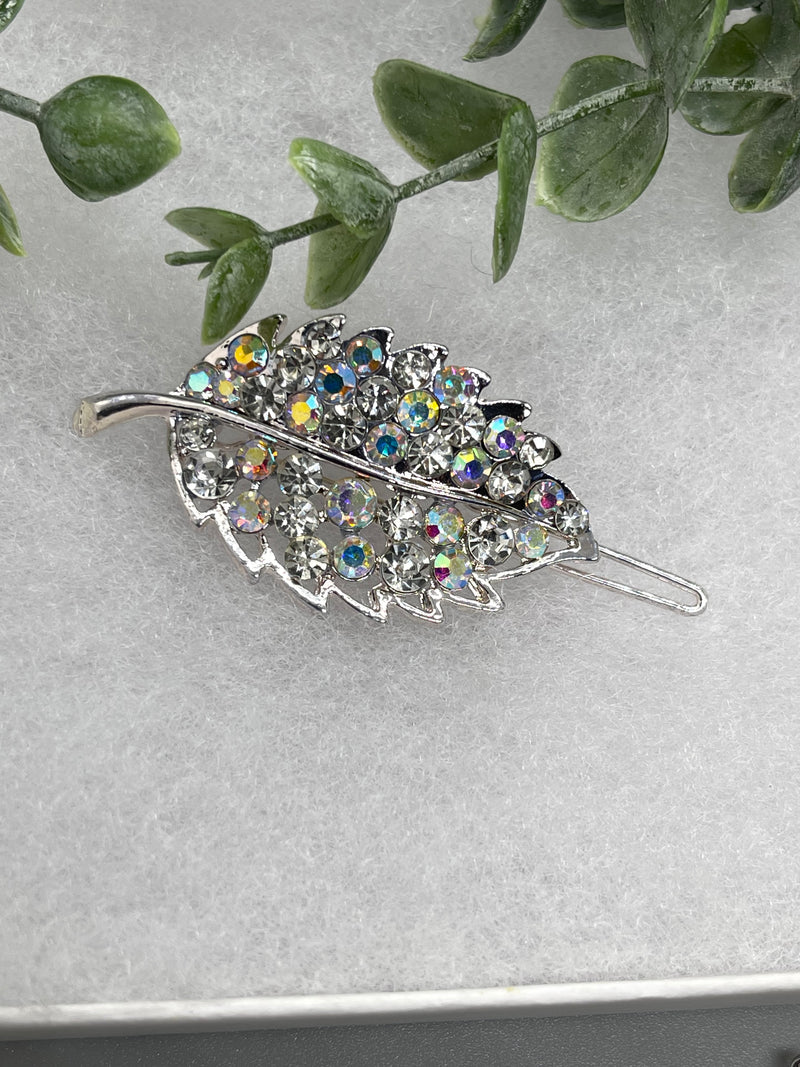 leaf silver Crystal Rhinestone hair clip approximately 3.0”Metal silver  tone formal hair accessory gift wedding bridal