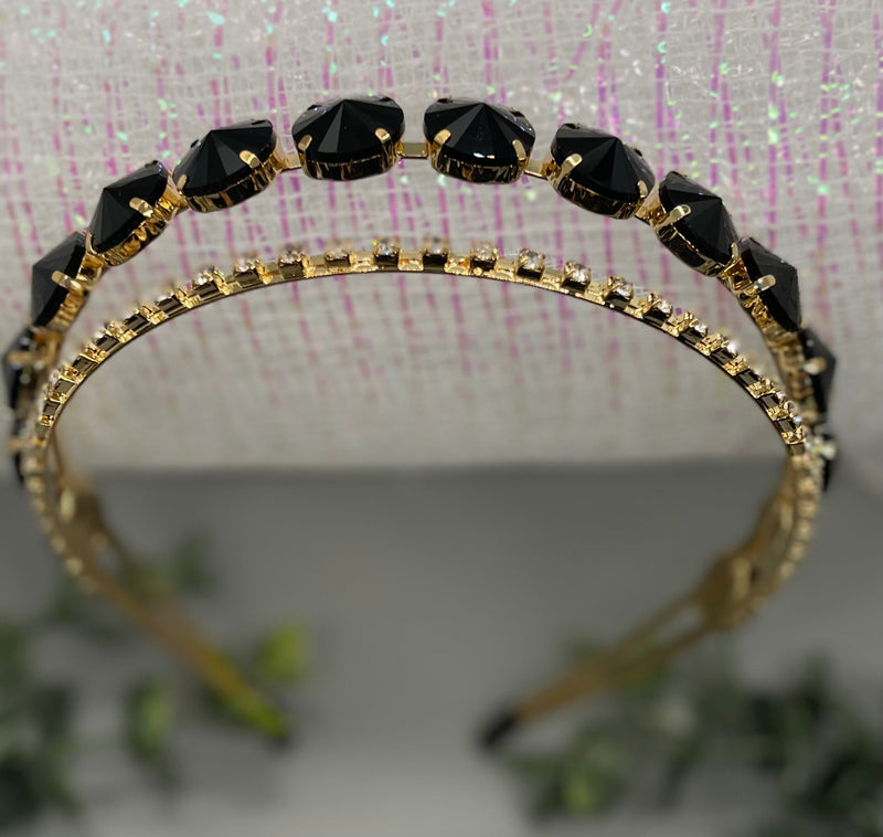 Black crystal rhinestone luxe headband Elegant formal princess wedding engagement birthday bridesmaid sweet 16 hair accessory accessories