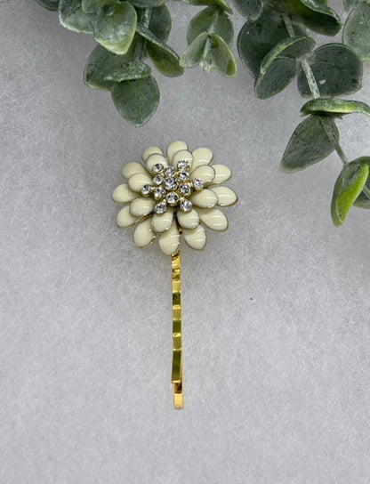 Cream enamel Crystal Rhinestone vintage Style 2.5” Long hair accessory Bobby pin bridal wedding formal princess hair accessory accessories
