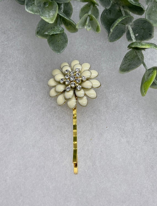 Cream enamel Crystal Rhinestone vintage Style 2.5” Long hair accessory Bobby pin bridal wedding formal princess hair accessory accessories
