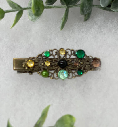 Camouflage  Pearl Crystal vintage antique style leaf hair alligator clip approximately 2.5” long Handmade hair accessory bridal wedding #642