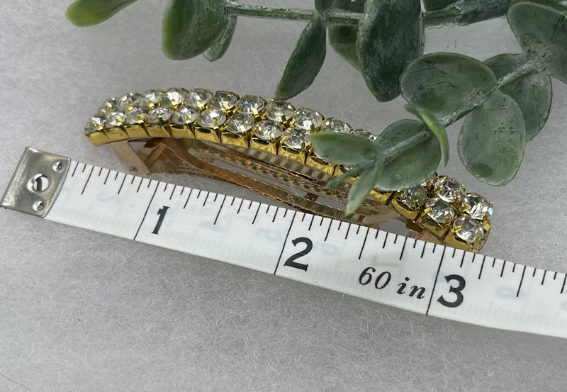 Clear  Crystal Rhinestone Barrette approximately 3.0”Metal gold  tone formal hair accessory gift wedding bridal shower accessories