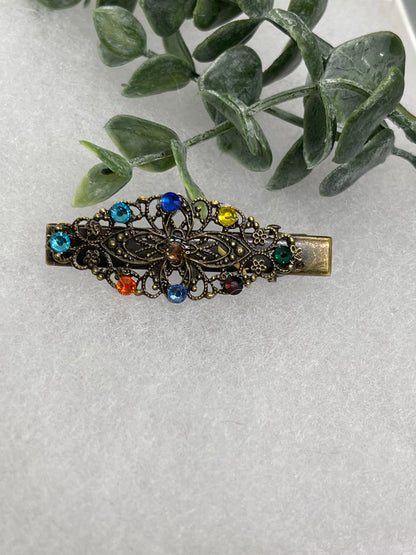 Rainbow crystal rhinestone 2.5” alligator clip  Antique vintage style bridal Wedding shower sweet 16 birthday princess bridesmaid hair accessory