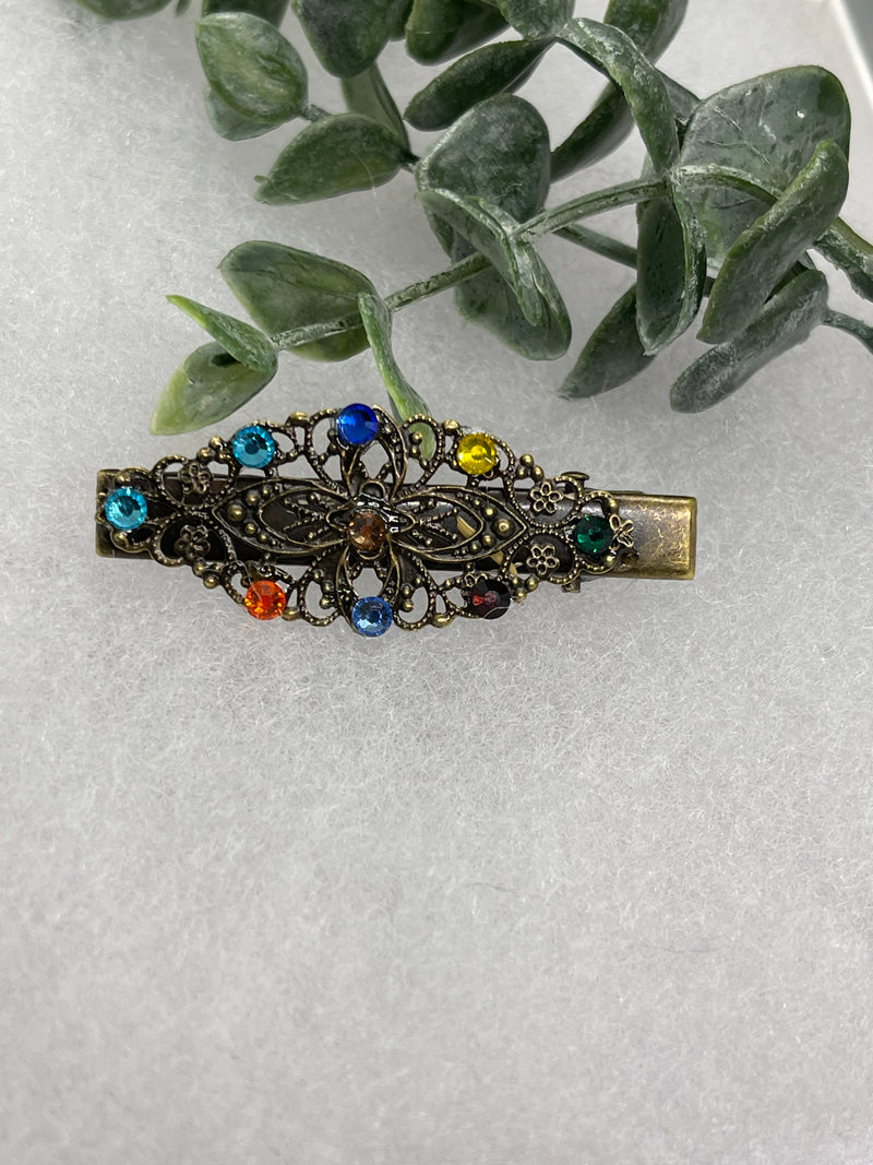 Rainbow crystal rhinestone 2.5” alligator clip  Antique vintage style bridal Wedding shower sweet 16 birthday princess bridesmaid hair accessory