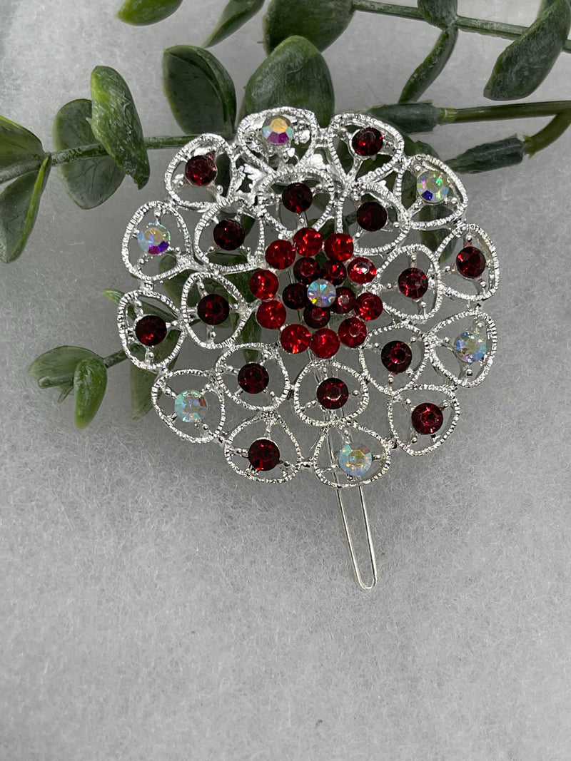 Ruby Red Crystal rhinestone hair clip approximately 2.0” wedding bridal shower engagement formal princess accessory