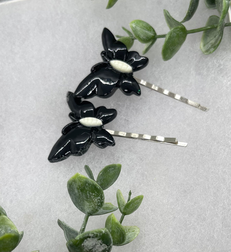 2 pc black white Butterfly hair pins approximately 2.0”silver tone formal hair accessory gift wedding bridal Hair accessory