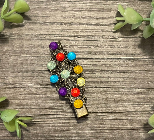 Rainbow faux Crystal vintage antique style leaf hair alligator clip approximately 2.5” long  Handmade hair accessory bridal wedding Retro Bridal Party Prom Birthday gifts