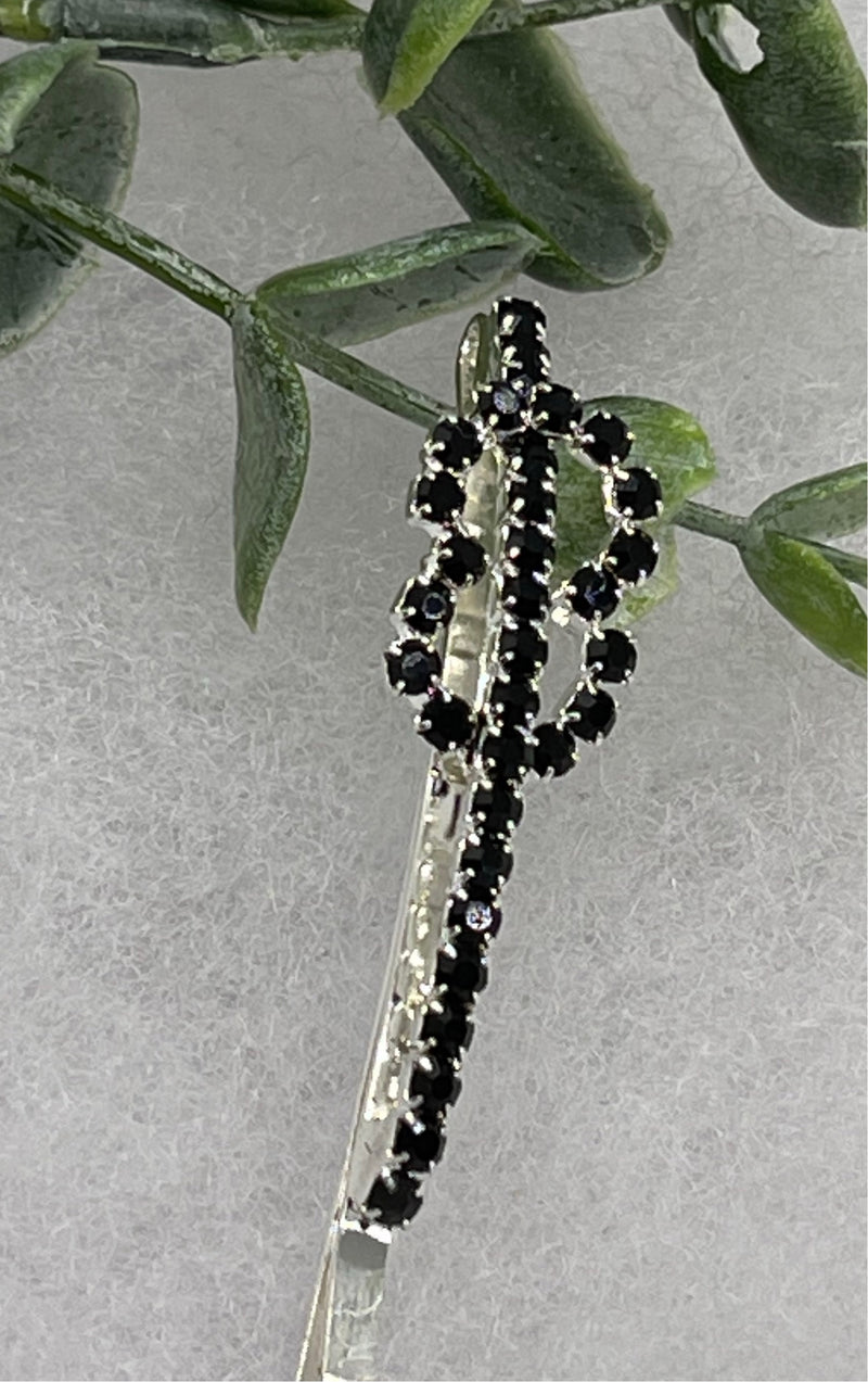 Black eternal rings Crystal Rhinestone hair pin silver tone approx 2.5” bridesmaid wedding formal princess accessory accessories