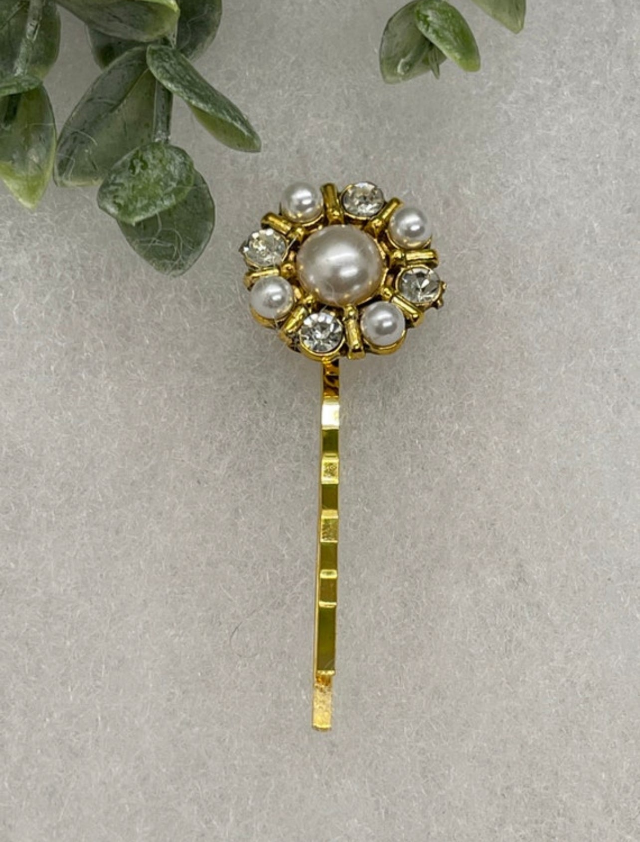 Pearl Gold Crystal vintage antique style hair pin approximately 2.5” long Handmade hair accessory bridal wedding