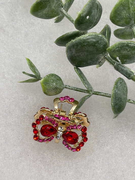 Red pink crystal rhinestone approximately 1.0” gold tone hair claw wedding bridal shower engagement formal princess accessory accessories
