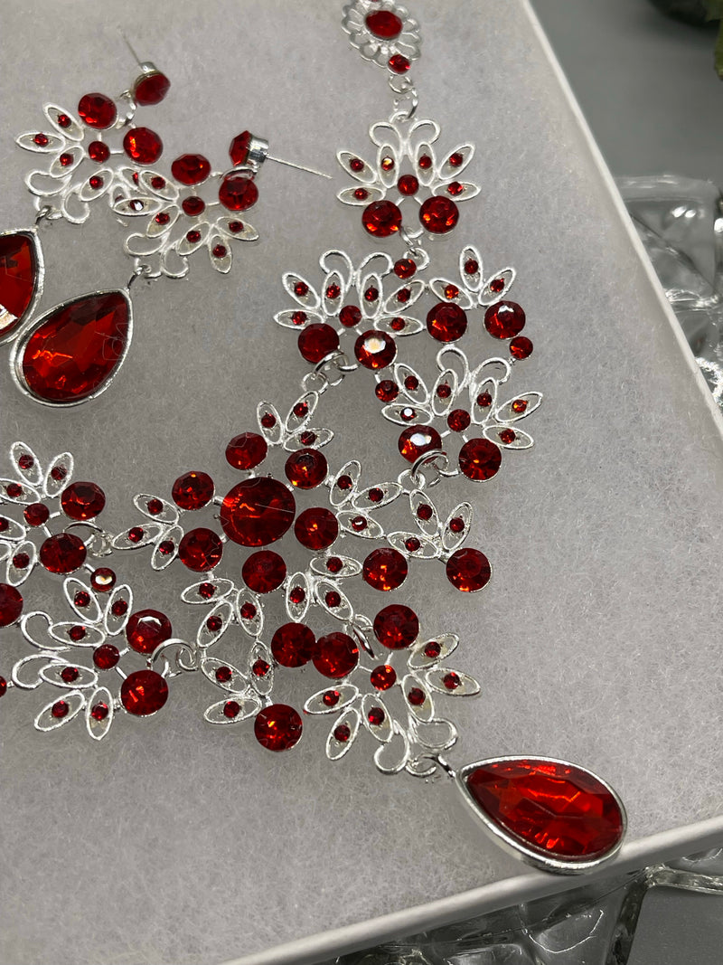 Ruby Red rhinestone crystal necklace earrings set Rhinestone Jewelry Sets earring necklace wedding engagement formal party Prom sweet 16 sets