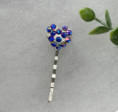 Heart blue crystal rhinestone Silver2.5” long hair hair pin hair Accessories gifts birthday princess