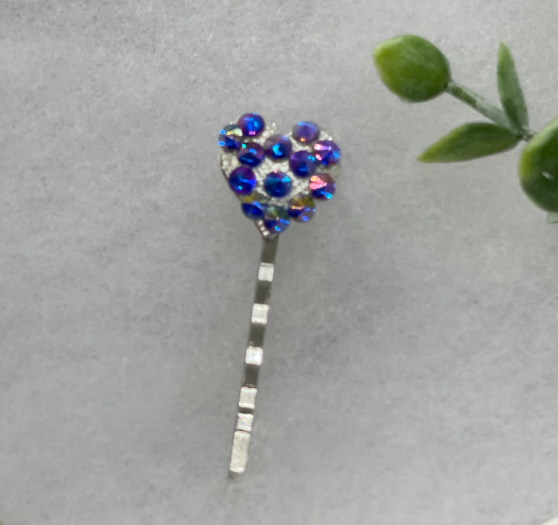 Heart blue crystal rhinestone Silver2.5” long hair hair pin hair Accessories gifts birthday princess