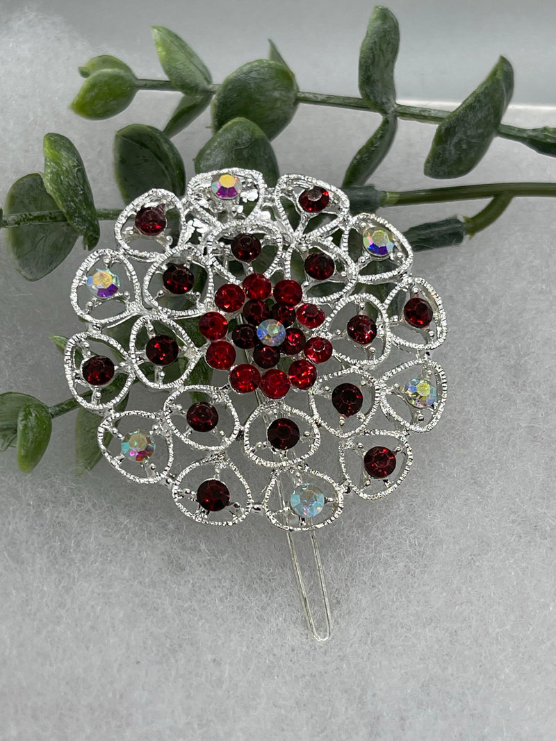 Ruby Red Crystal rhinestone hair clip approximately 2.0” wedding bridal shower engagement formal princess accessory