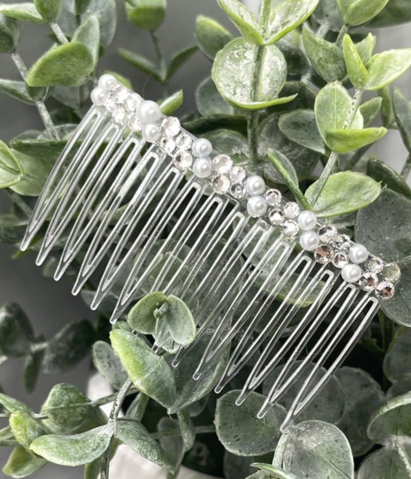 White bridal crystal Rhinestone Pearl hair comb accessory side Comb 3.5” clear plastic side Comb