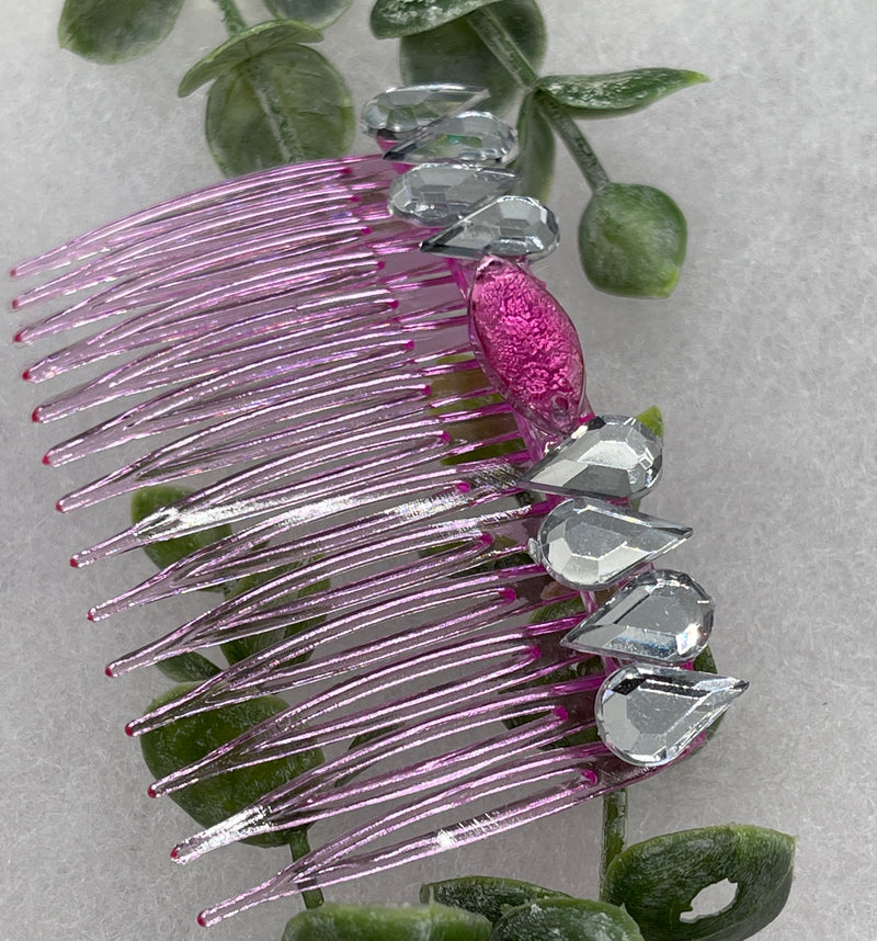 Pink faux crystal side comb 3.0” pink  plastic hair accessory bridal wedding Retro Bridal Party Prom Birthday gifts