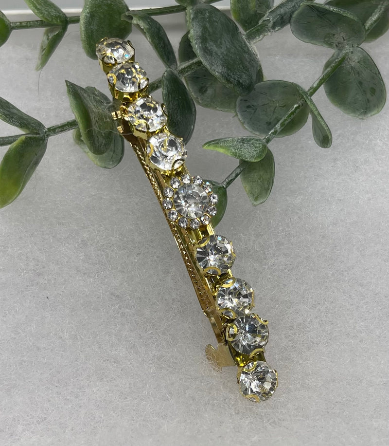 Clear Crystal rhinestone gold tone barrette approximately 3.0” long hair accessory bridal wedding Retro Bridal Party Prom Birthday gifts