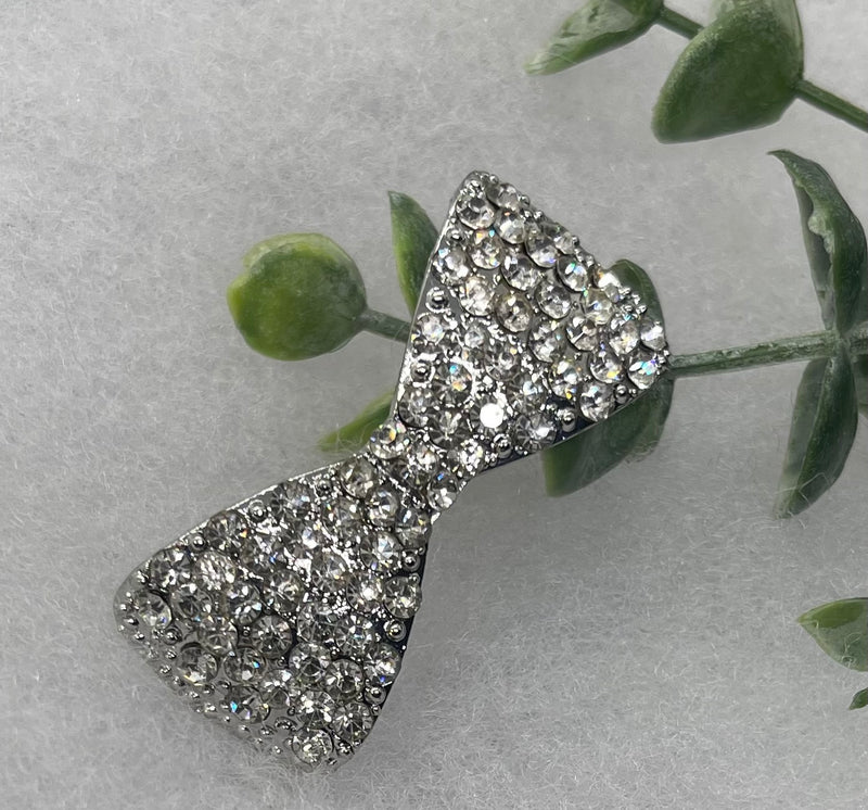 Bow Clear Crystal Rhinestone bow Barrette approximately 2.5” Metal silver tone formal hair accessory gift wedding bridal shower accessories