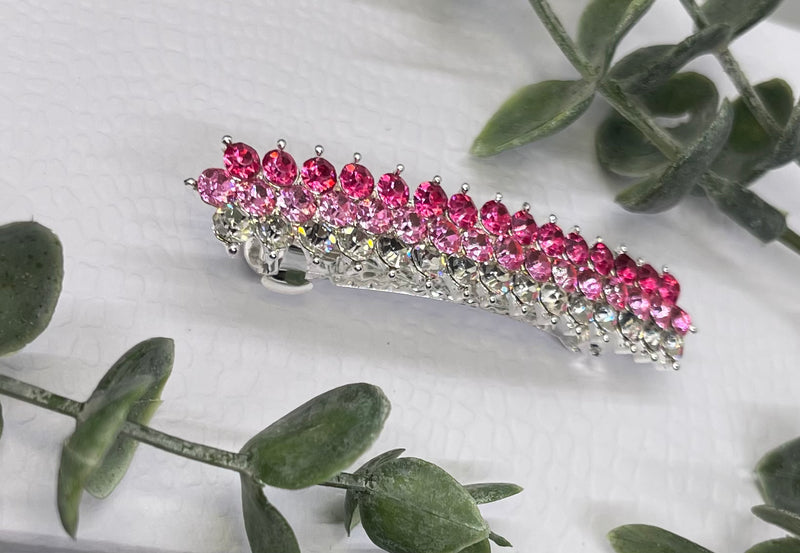 Pink Crystal rhinestone barrette approximately 3.0” silver tone formal hair accessories gift wedding bridesmaid princess