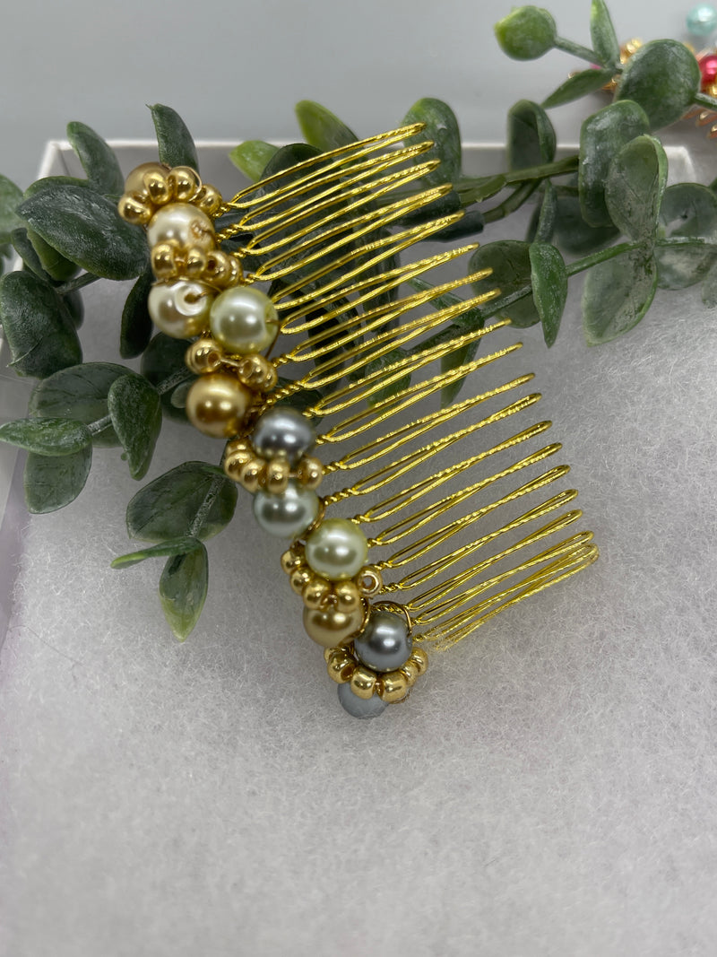 Neutral  gold beaded side Comb 3.5” gold Metal hair Accessories bridesmaid birthday princess wedding gift handmade accessories