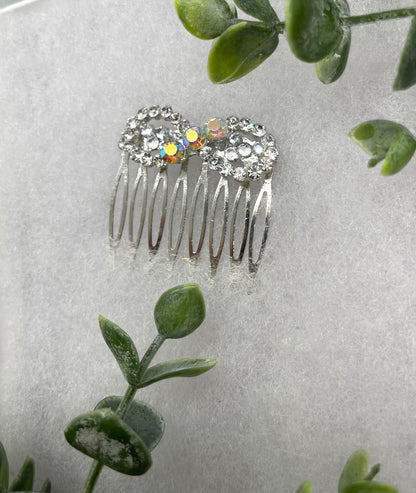 iridescent crystal rhinestone side Comb approximately 2.0”silver tone formal hair accessory gift wedding bridal Hair accessory #167
