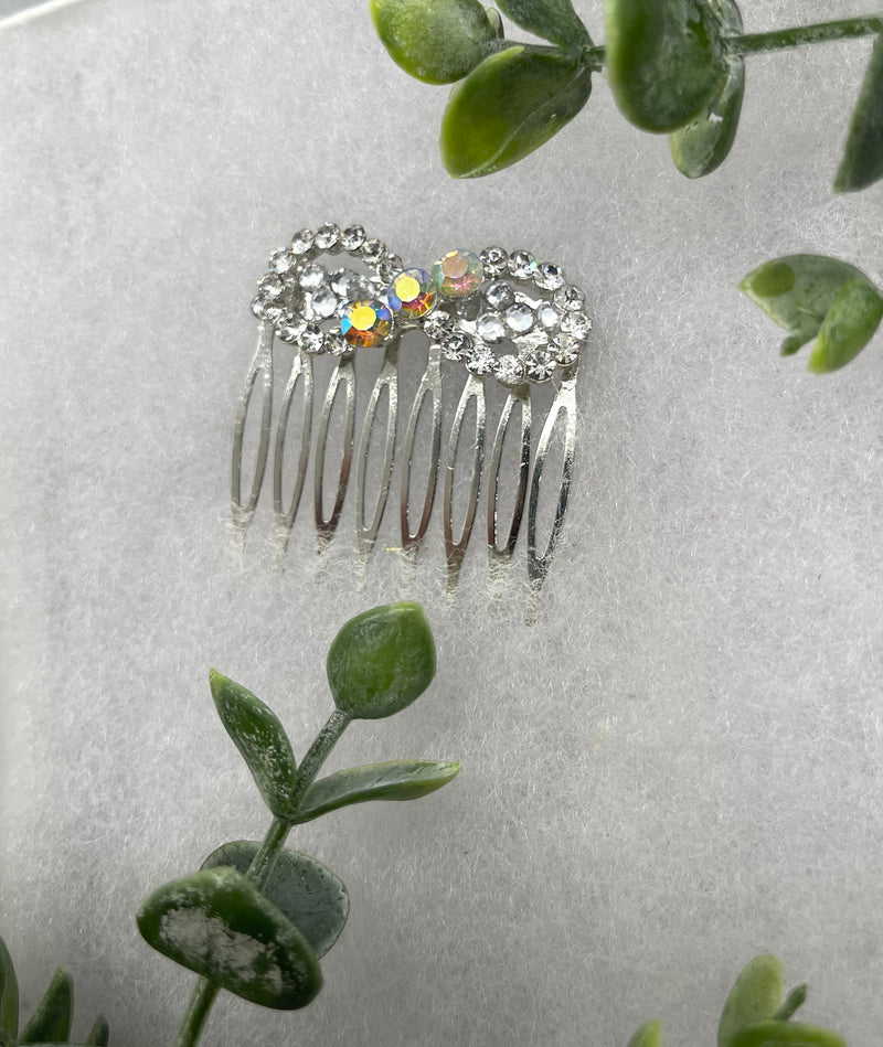 iridescent crystal rhinestone side Comb approximately 2.0”silver tone formal hair accessory gift wedding bridal Hair accessory