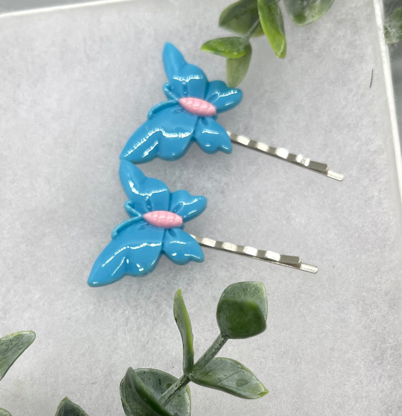 2 pc baby Blue Butterfly hair pins approximately 2.0”silver tone formal hair accessory gift wedding bridal Hair accessory