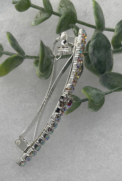 Iridescent Crystal Rhinestone Barrette approximately 3.0”Metal silver tone formal hair accessory gift wedding bridal shower accessories