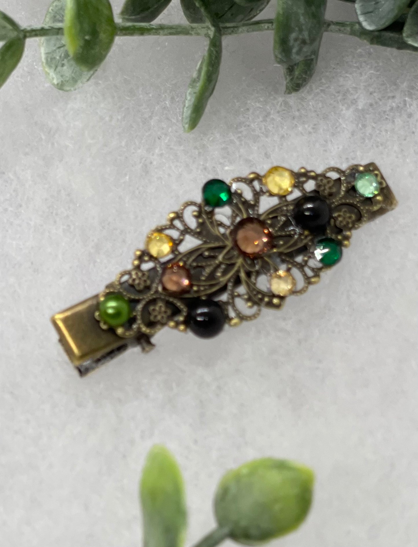 Camouflage  Pearl Crystal vintage antique style leaf hair alligator clip approximately 2.5” long Handmade hair accessory bridal wedding #453