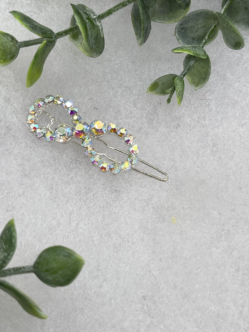 iridescent Crystal Rhinestone Barrette approximately 2.0”  silver tone formal hair accessory gift wedding bridal Hair accessory