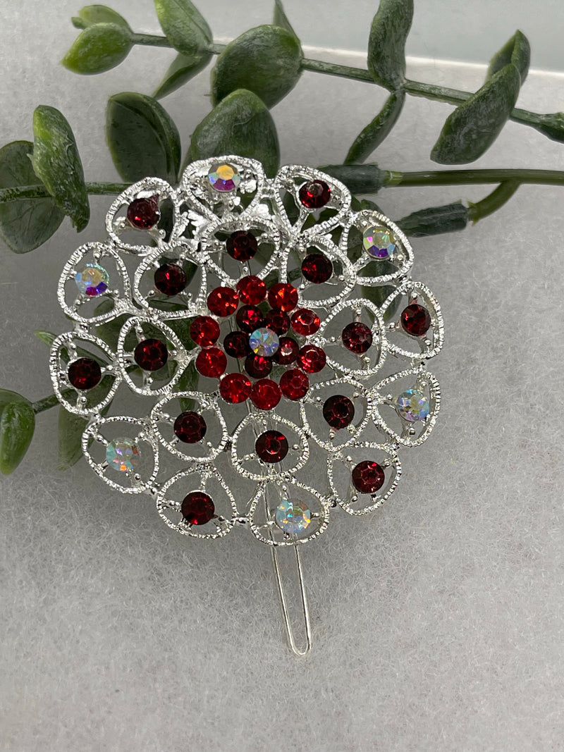 Ruby Red Crystal rhinestone hair clip approximately 2.0” wedding bridal shower engagement formal princess accessory