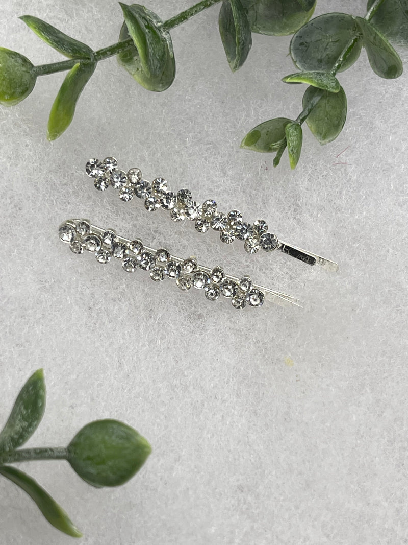 Clear Crystal Rhinestone Bobby pin hair pins set approximately 2.0”  silver tone formal hair accessory gift wedding bridal Hair accessory