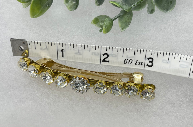 Clear Crystal rhinestone gold tone barrette approximately 3.0” long hair accessory bridal wedding Retro Bridal Party Prom Birthday gifts