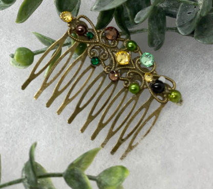 Camouflage crystal rhinestone pearl vintage style antique  hair accessories gift birthday event formal bridesmaid  2.5” Metal side Comb #158